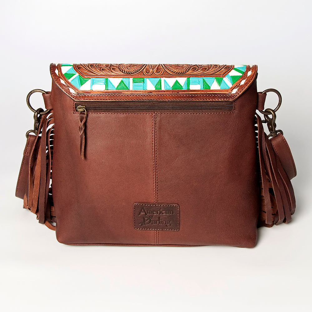American Darling Hand-Tooled Hair-On Genuine Leather Messenger Bag