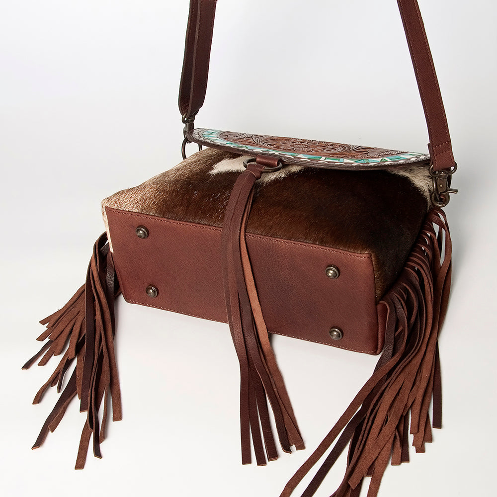 American Darling Hand-Tooled Hair-On Genuine Leather Messenger Bag