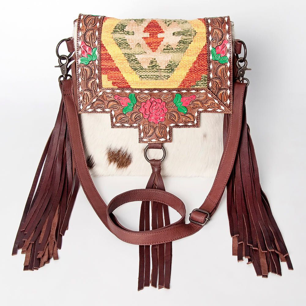 American Darling Crossbody Hand Tooled Hair-On Genuine Leather