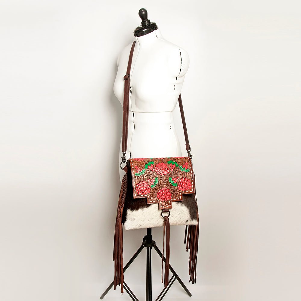 American Darling Crossbody Hand Tooled Hair-On Genuine Leather
