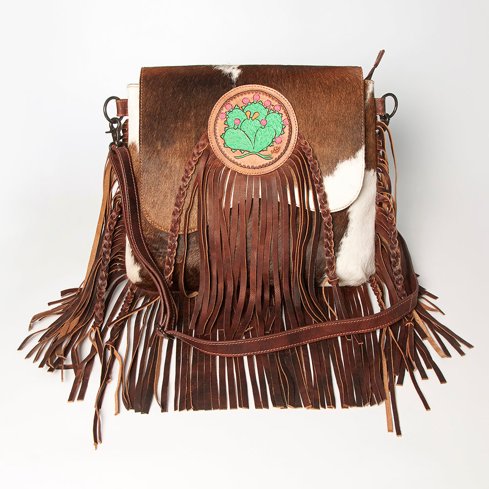 American Darling Hand-Tooled Hair-On Genuine Leather Messenger Bag