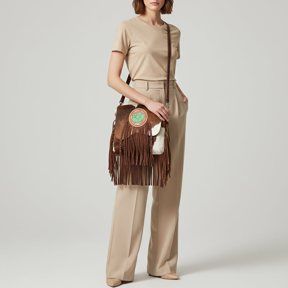 American Darling Messenger Hand Tooled Hair-On Genuine Leather Women Bag Western Handbag Purse