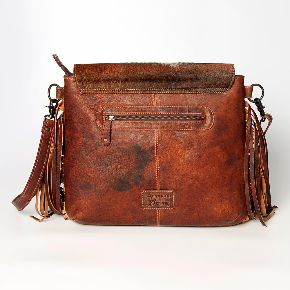American Darling Hand-Tooled Hair-On Genuine Leather Messenger Bag