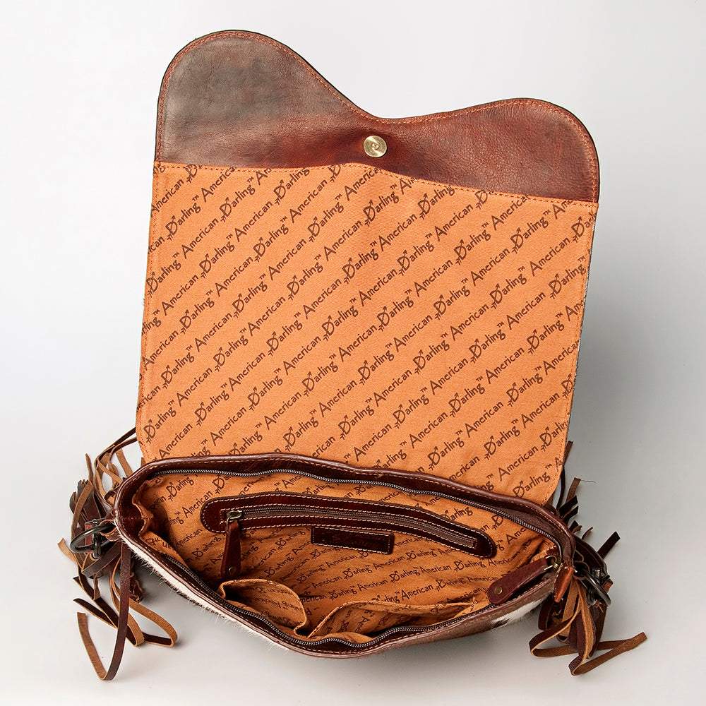 American Darling Hand-Tooled Hair-On Genuine Leather Messenger Bag