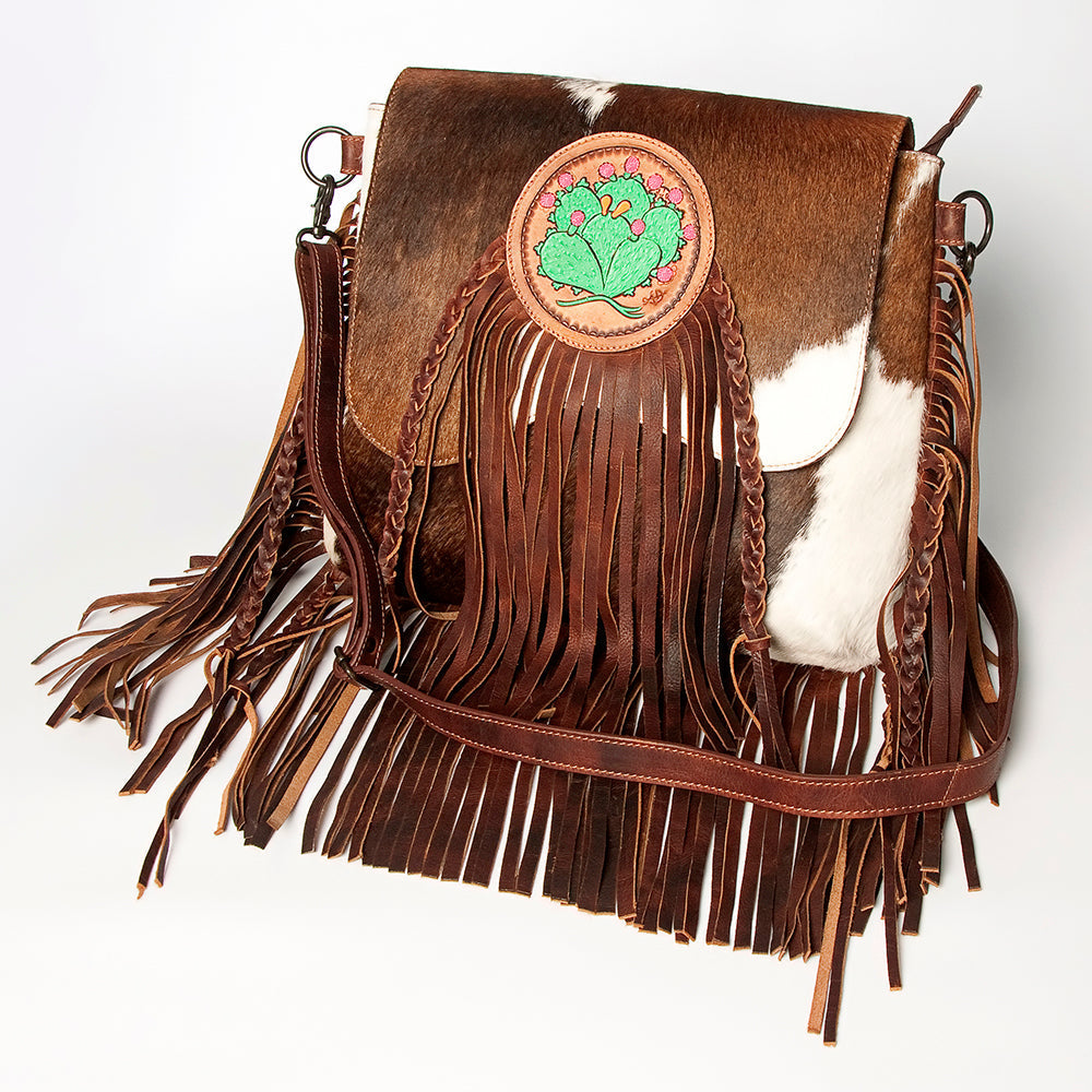 American Darling Hand-Tooled Hair-On Genuine Leather Messenger Bag