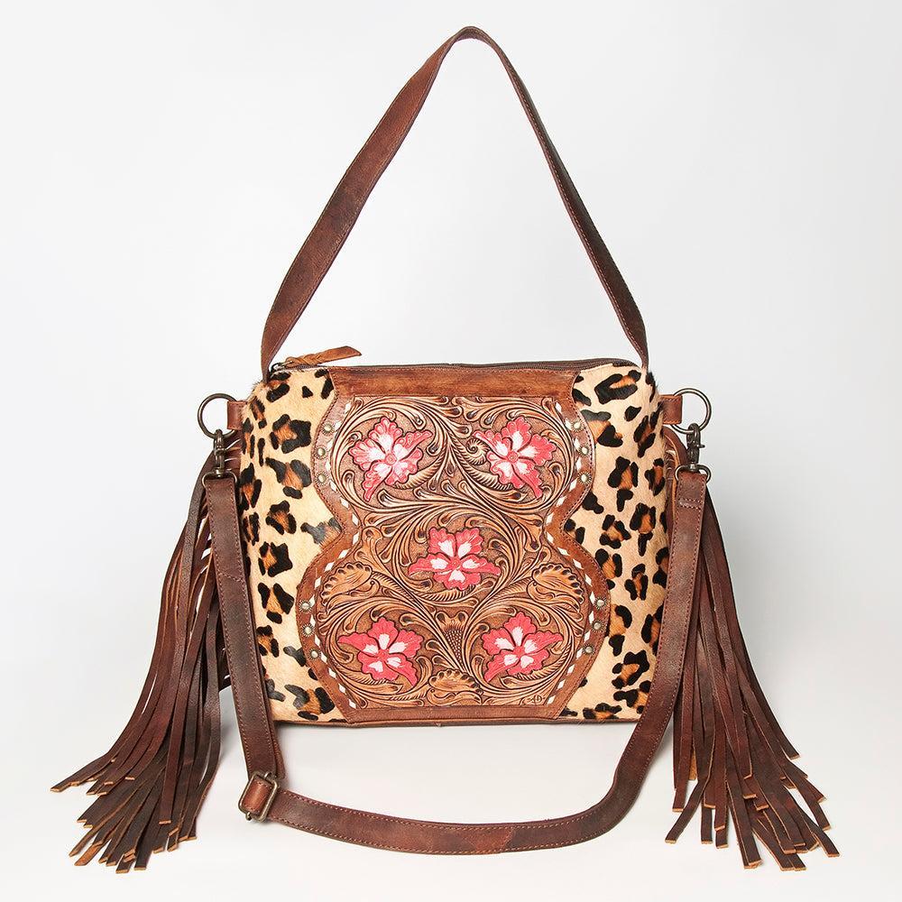 American Darling Hand-Tooled Hair-On Genuine Leather Crossbody Bag