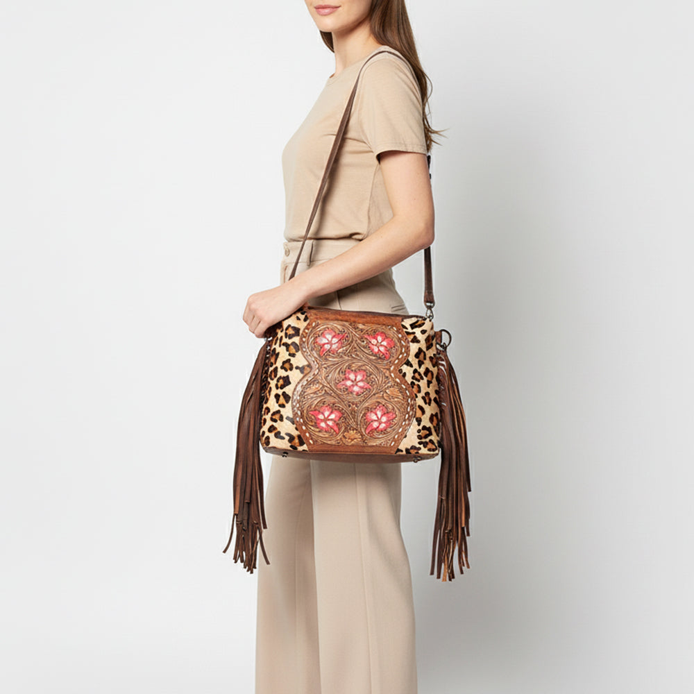 American Darling Small Crossbody Hand Tooled Hair-On Genuine Leather Women Bag Western Handbag Purse