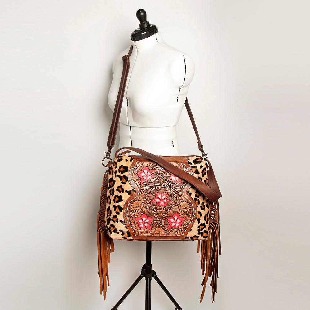 American Darling Hand-Tooled Hair-On Genuine Leather Crossbody Bag