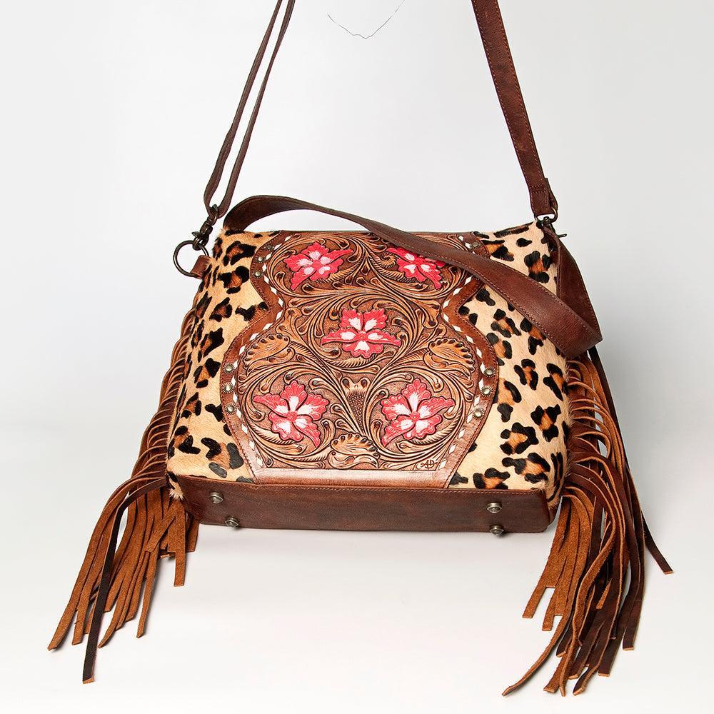 American Darling Hand-Tooled Hair-On Genuine Leather Crossbody Bag