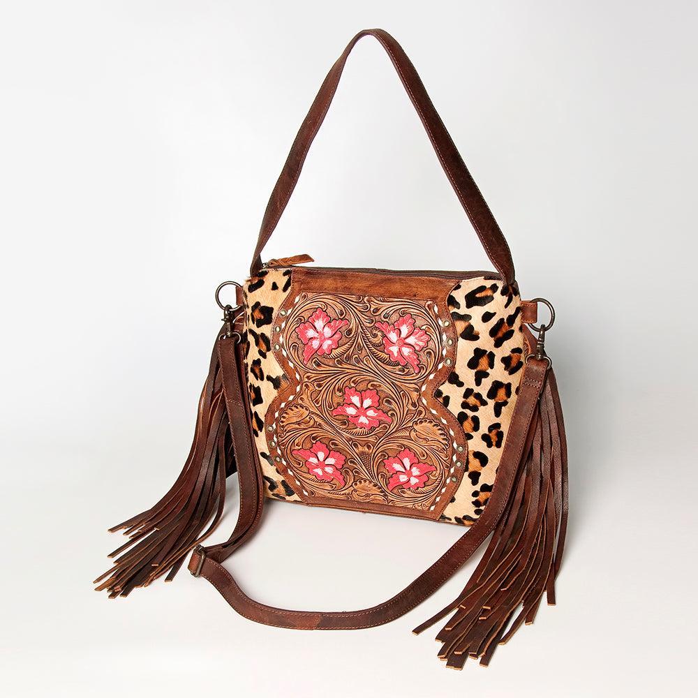 American Darling Hand-Tooled Hair-On Genuine Leather Crossbody Bag