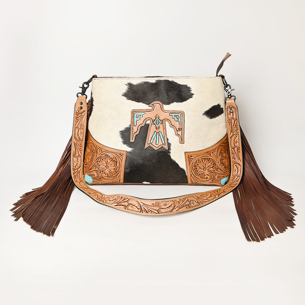 American Darling Hand-Tooled Hair-On Genuine Leather Messenger Bag