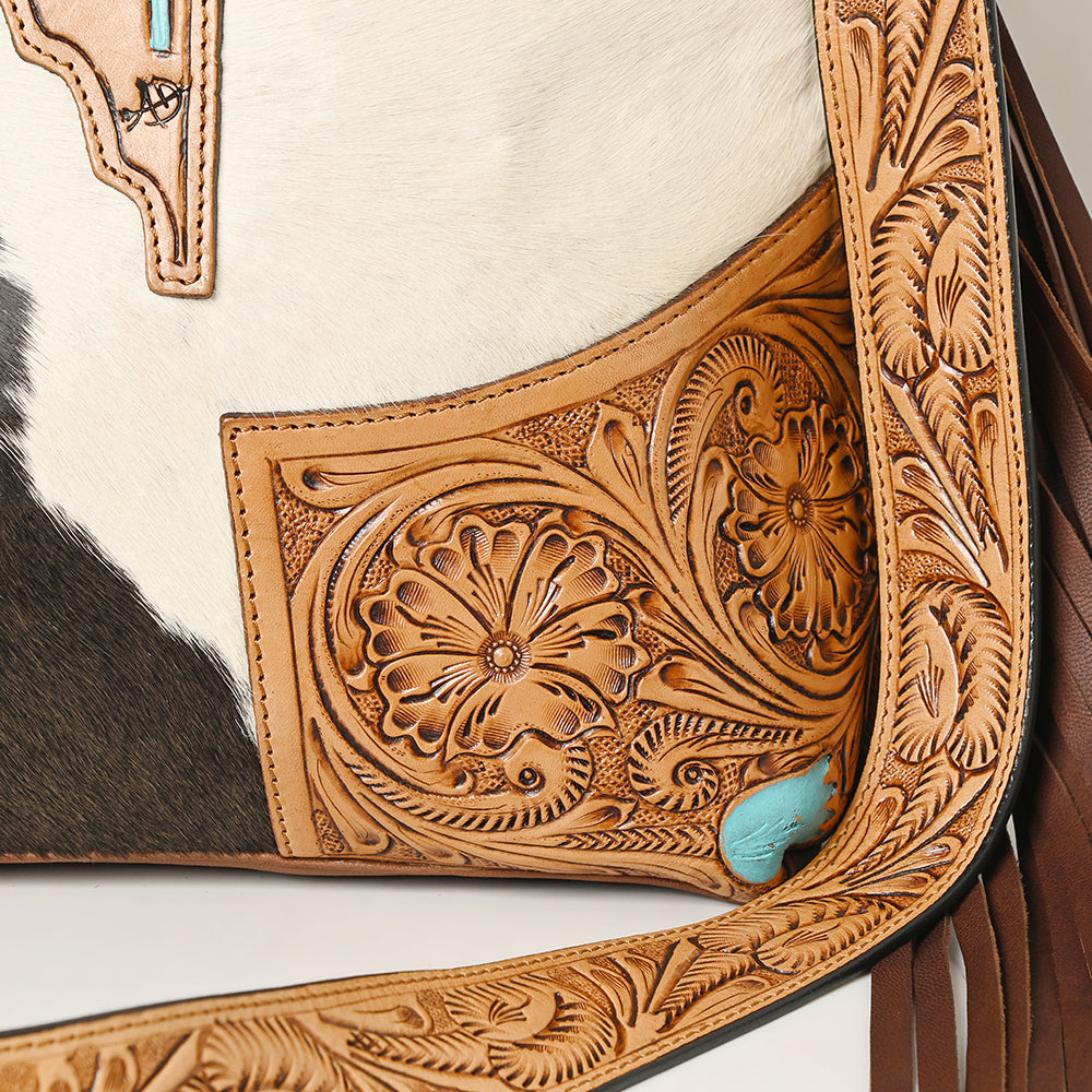 American Darling Hand-Tooled Hair-On Genuine Leather Messenger Bag