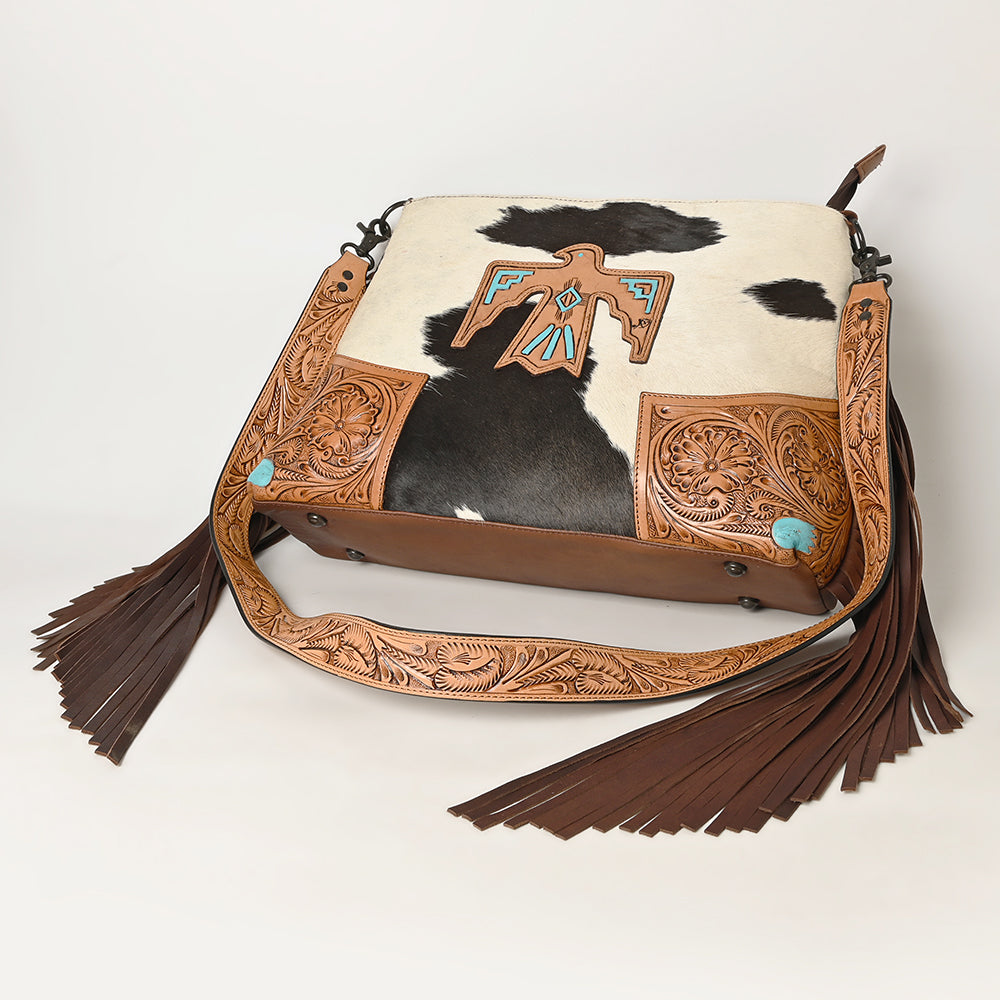 American Darling Hand-Tooled Hair-On Genuine Leather Messenger Bag