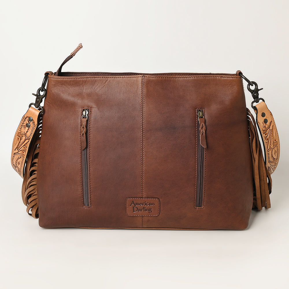 American Darling Hand-Tooled Hair-On Genuine Leather Messenger Bag