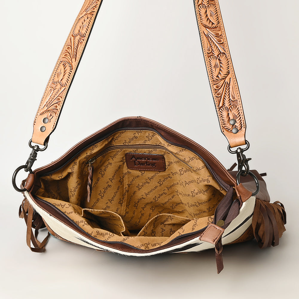American Darling Hand-Tooled Hair-On Genuine Leather Messenger Bag