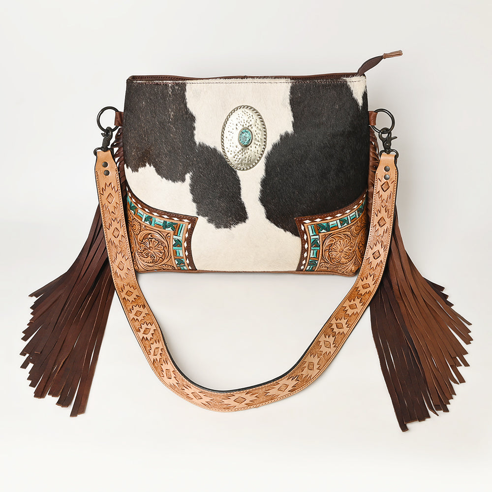 American Darling Hand-Tooled Hair-On Genuine Leather Crossbody Bag