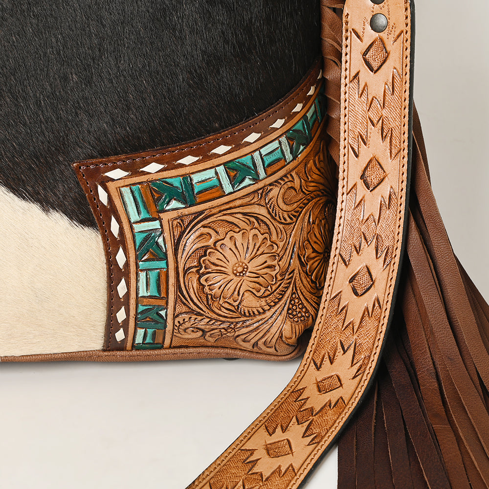 American Darling Hand-Tooled Hair-On Genuine Leather Crossbody Bag