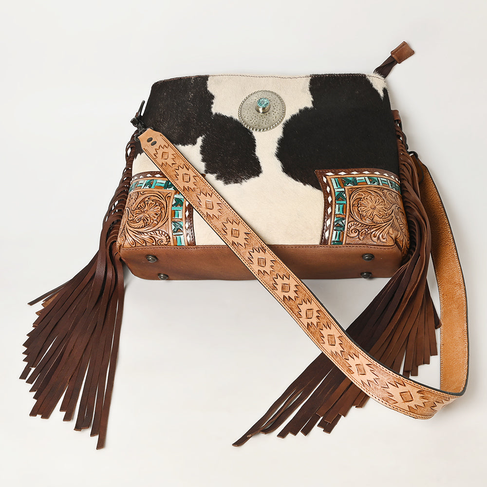American Darling Hand-Tooled Hair-On Genuine Leather Crossbody Bag