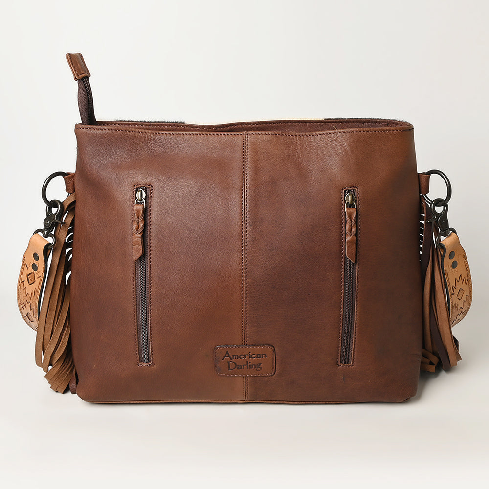 American Darling Hand-Tooled Hair-On Genuine Leather Crossbody Bag