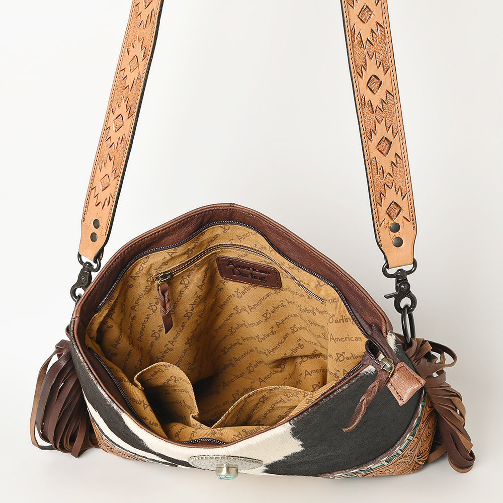American Darling Hand-Tooled Hair-On Genuine Leather Crossbody Bag