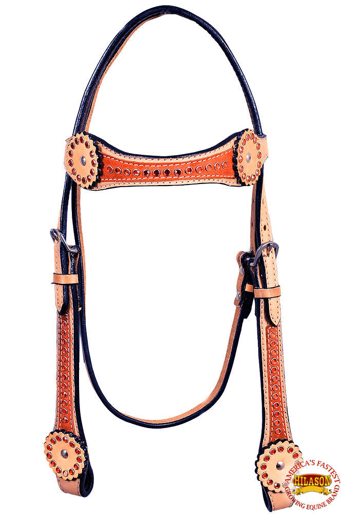 HILASON Western Horse Headstall Tack American Leather Tan | Headstall for Horses Western | Horse Headstall | Western Headstalls for Horses | Headstalls for Horses