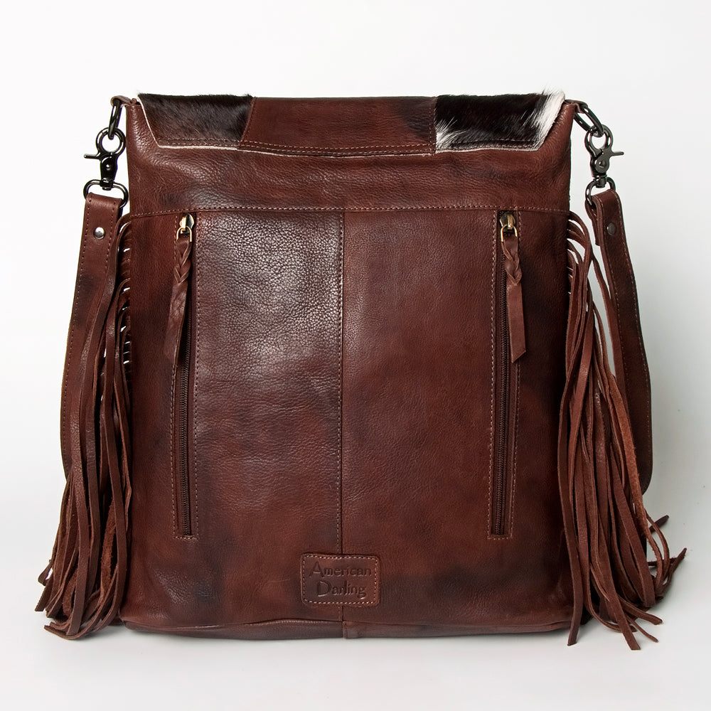 American Darling Messenger Bag Western Hair-On Cowhide Genuine Leather Handcrafted Purse with Fringes and Turquoise Stone