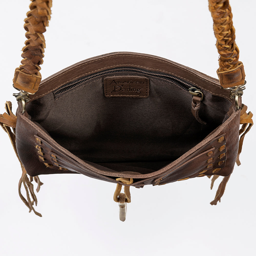 American Darling Cross body Bag Western Genuine Leather Handcrafted Purse with Fringes and Braided Strap