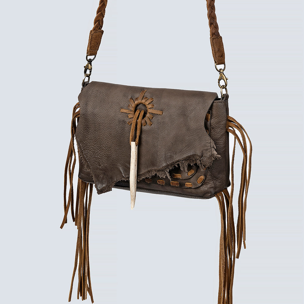 American Darling Cross body Bag Western Genuine Leather Handcrafted Purse with Fringes and Braided Strap