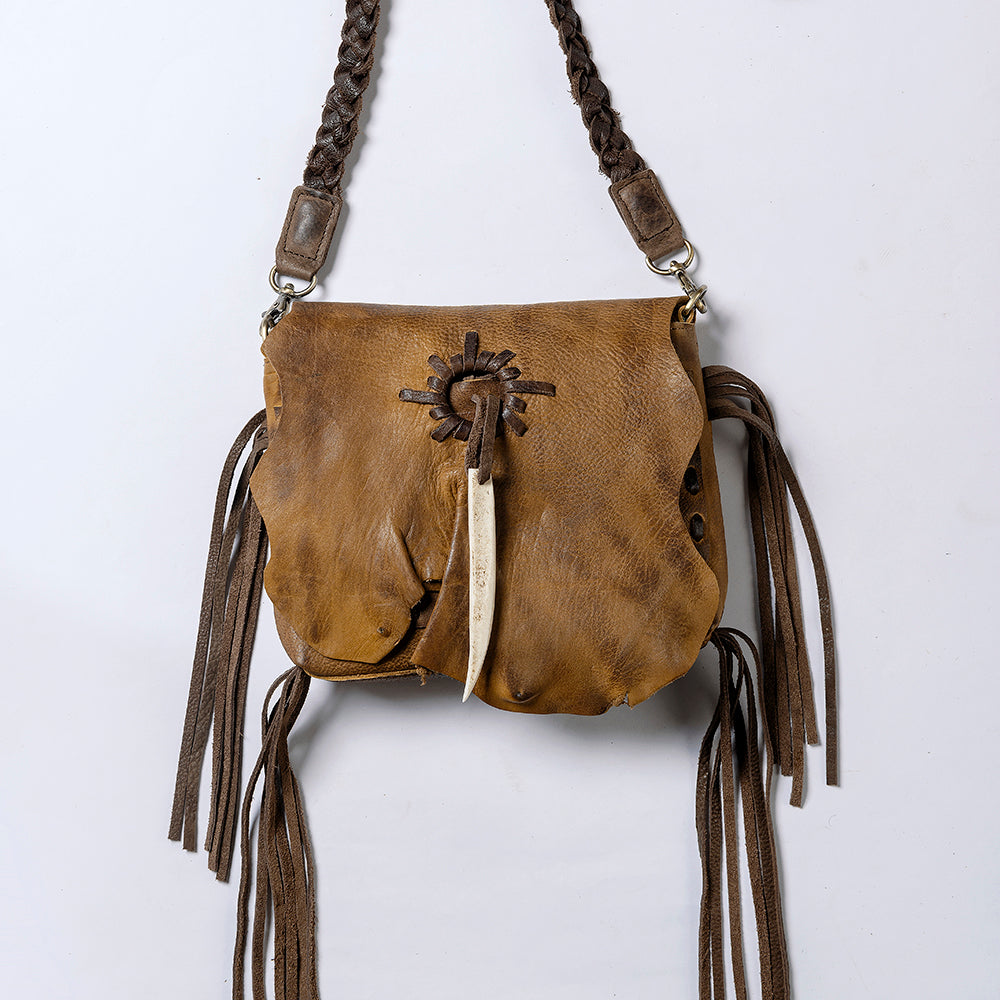 American Darling Cross body Bag Western Genuine Leather Handcrafted Purse with Fringes and Braided Strap