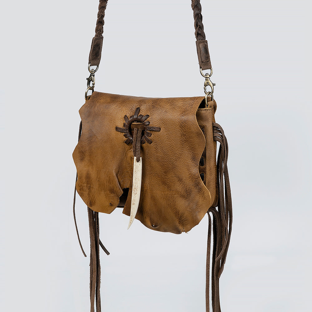 American Darling Cross body Bag Western Genuine Leather Handcrafted Purse with Fringes and Braided Strap