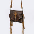American Darling Cross body Bag Western Genuine Leather Handcrafted Purse with Fringes and Braided Strap