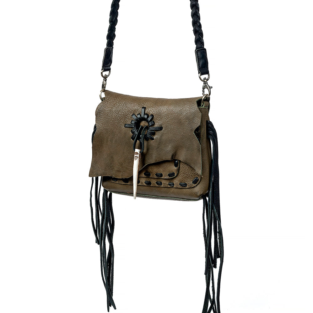 American Darling Cross body Bag Western Genuine Leather Handcrafted Purse with Fringes and Braided Strap