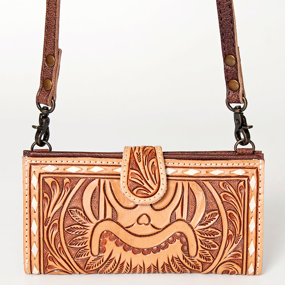 American Darling Small Cross body Bag Western Leather Hand Tooled Floral Carved Buck Stitched Genuine Leather 4.5x8