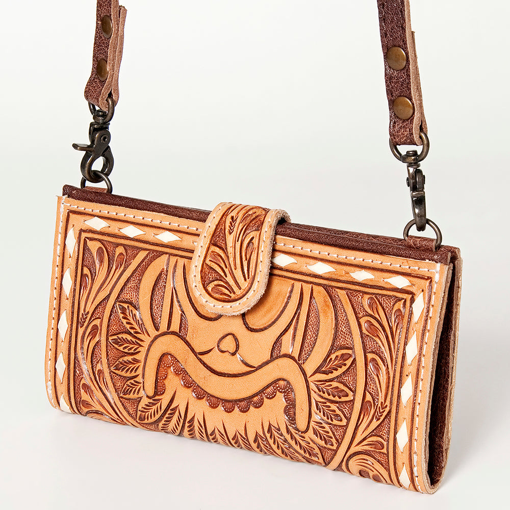 American Darling Small Cross body Bag Western Leather Hand Tooled Floral Carved Buck Stitched Genuine Leather 4.5x8