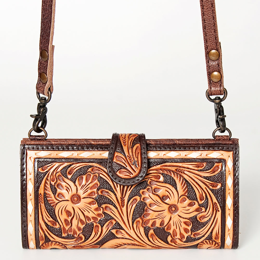 American Darling Small Cross body Bag Western Leather Hand Tooled Floral Carved Buck Stitched Genuine Leather 4.5x8