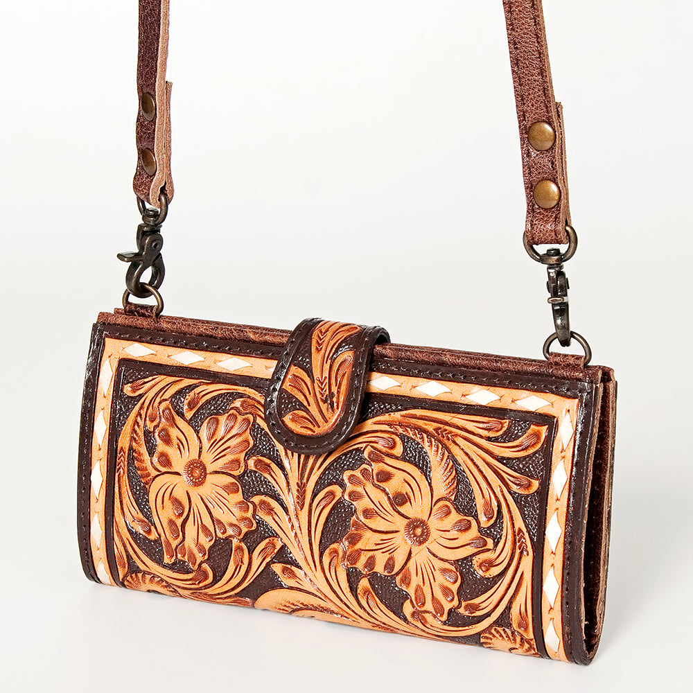 American Darling Small Cross body Bag Western Leather Hand Tooled Floral Carved Buck Stitched Genuine Leather 4.5x8