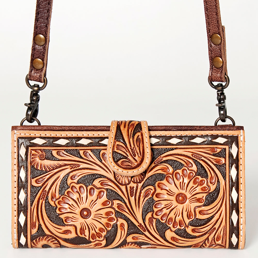 American Darling Small Cross body Bag Western Leather Hand Tooled Floral Carved Buck Stitched Genuine Leather 4.5x8