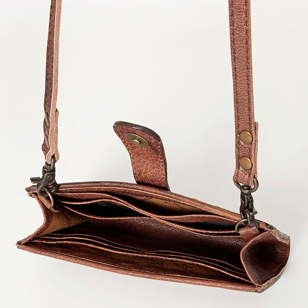 American Darling Small Cross body Bag Western Leather Hand Tooled Floral Carved Buck Stitched Genuine Leather 4.5x8