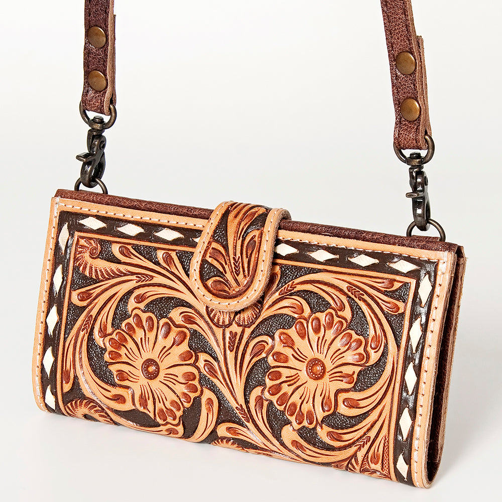 American Darling Small Cross body Bag Western Leather Hand Tooled Floral Carved Buck Stitched Genuine Leather 4.5x8
