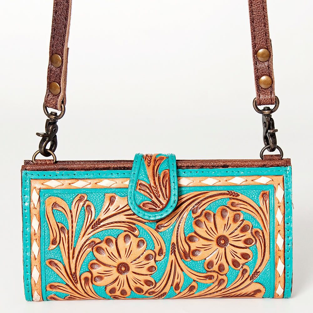 American Darling Small Cross body Bag Western Leather Hand Tooled Floral Carved Buck Stitched Genuine Leather 4.5x8