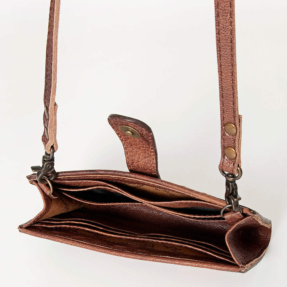 American Darling Small Cross body Bag Western Leather Hand Tooled Floral Carved Buck Stitched Genuine Leather 4.5x8