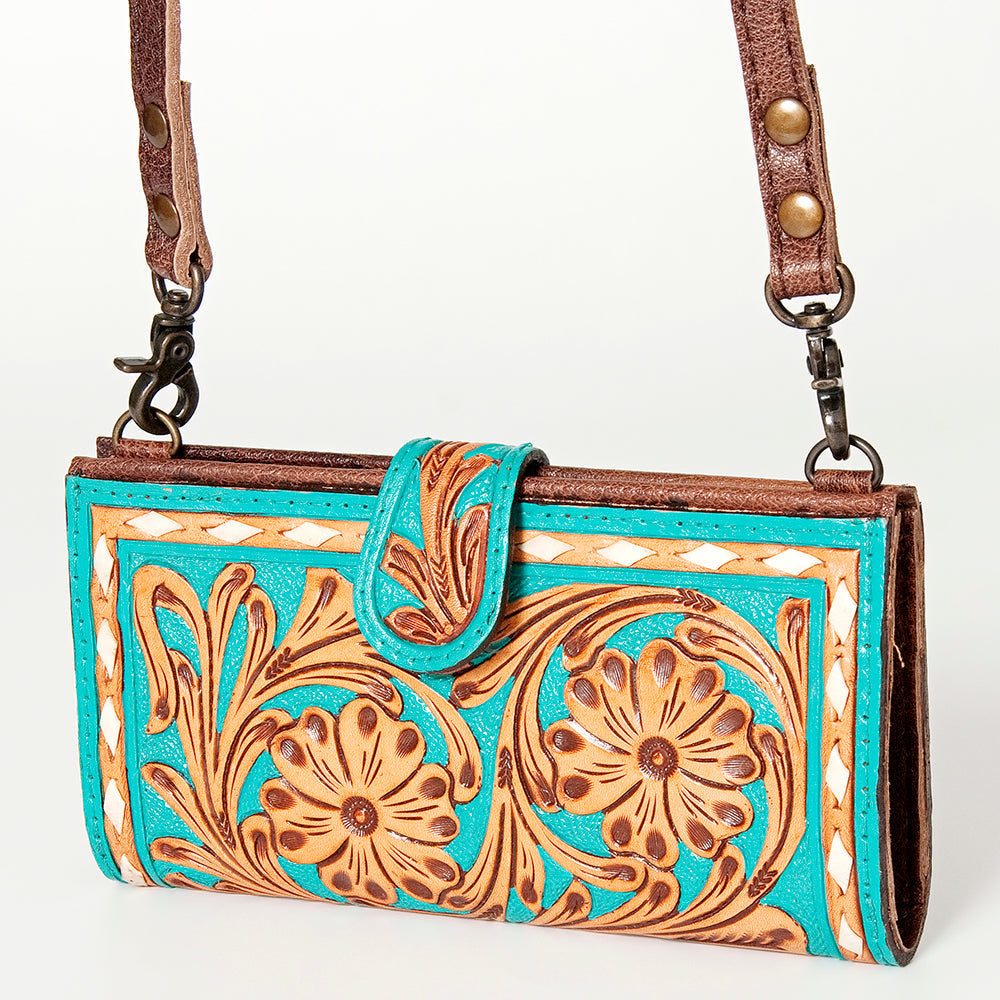American Darling Small Cross body Bag Western Leather Hand Tooled Floral Carved Buck Stitched Genuine Leather 4.5x8