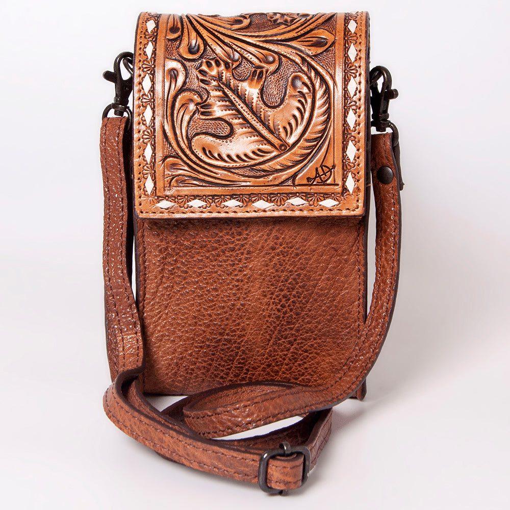 American Darling Cell Phone Holder Hand Tooled Hair-on Genuine Leather