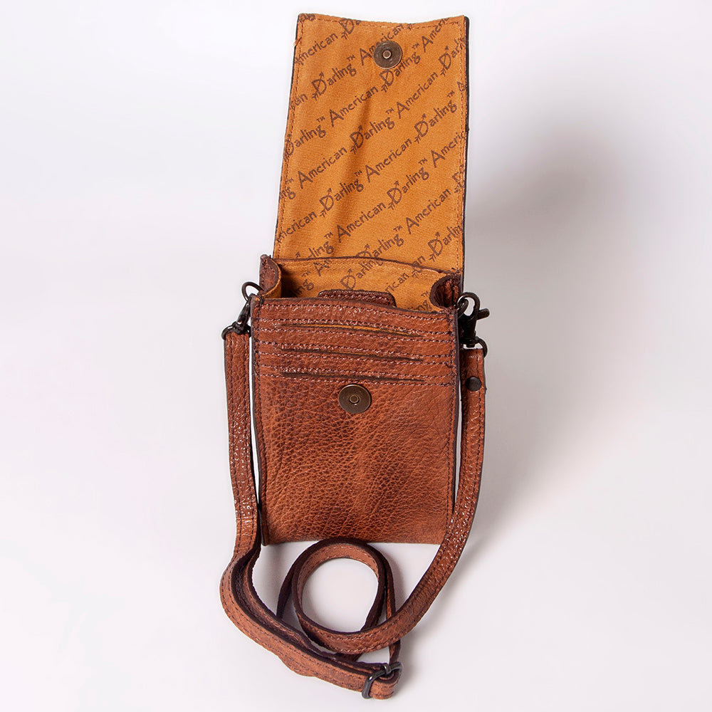 American Darling Cell Phone Holder Hand Tooled Hair-on Genuine Leather