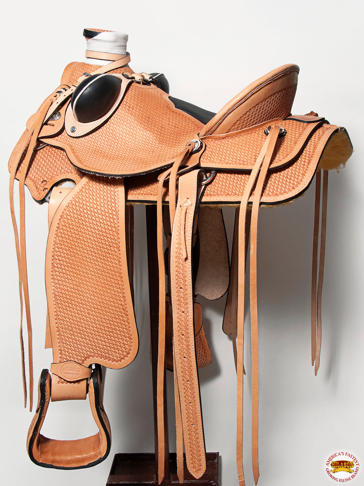 HILASON Western Horse Saddle American Leather Wade Ranch Roping Basketweave Tan | Hand Tooled & For Horses