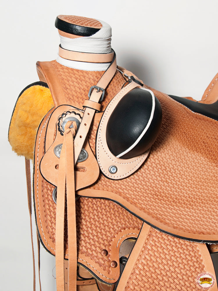 HILASON Western Horse Saddle American Leather Wade Ranch Roping Basketweave Tan | Hand Tooled & For Horses