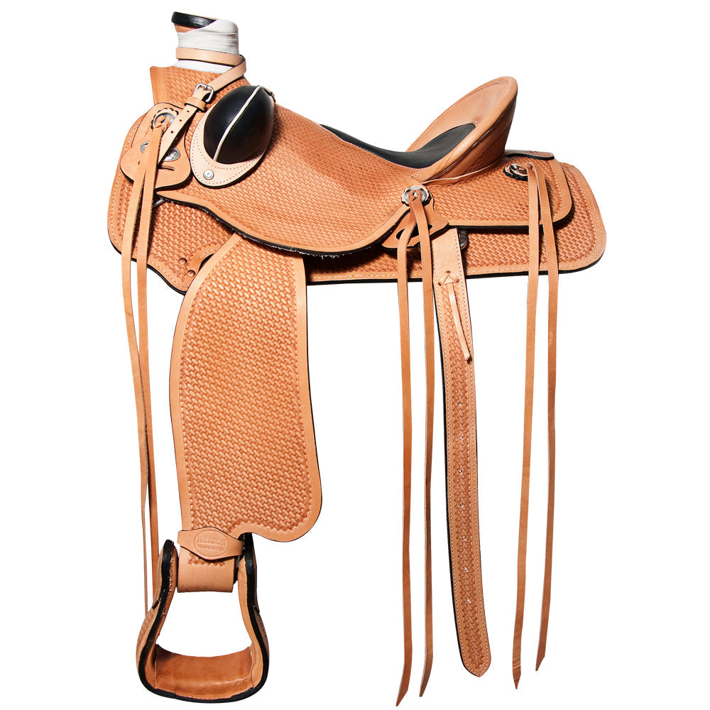 HILASON Western Horse Saddle American Leather Wade Ranch Roping Basketweave Tan | Hand Tooled & For Horses