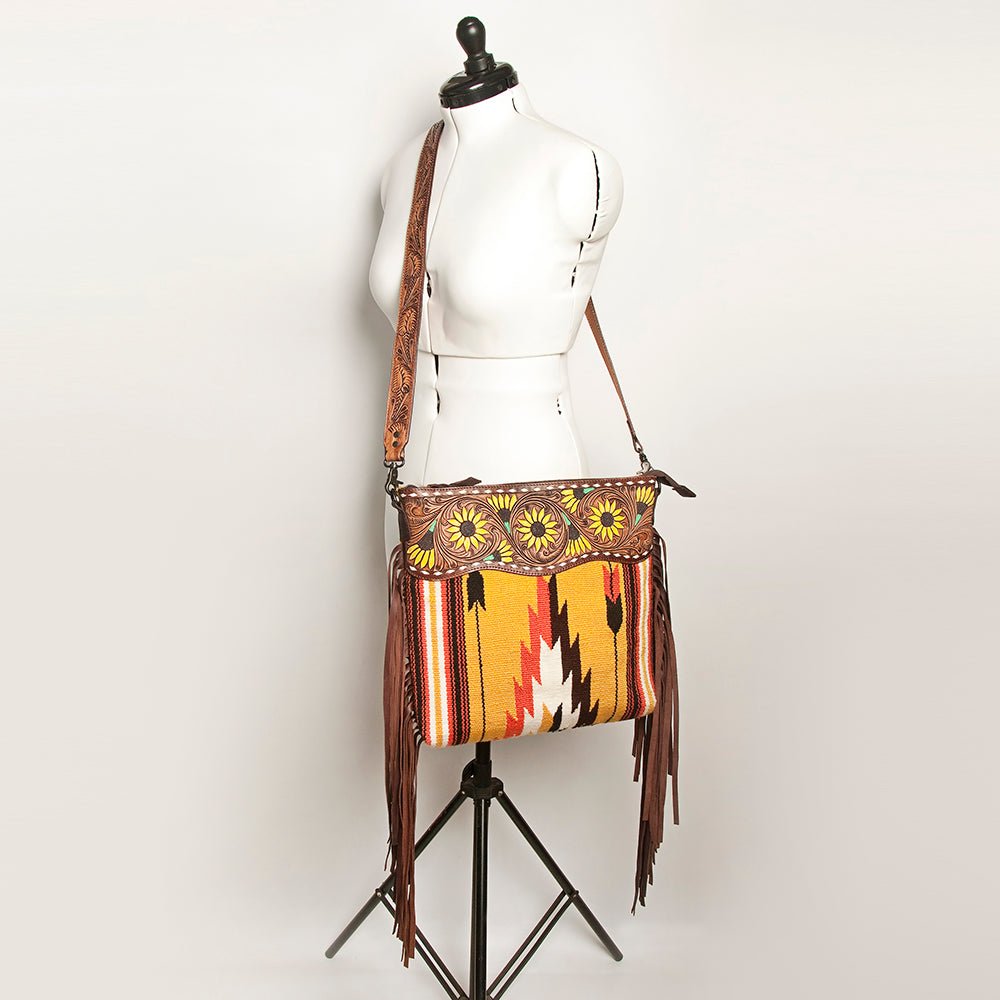 American Darling Signature Crossbody Hand Tooled Saddle Blanket Genuine Leather