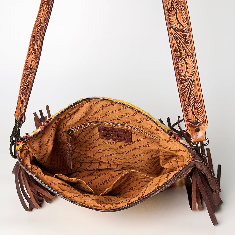 American Darling Signature Crossbody Hand Tooled Saddle Blanket Genuine Leather