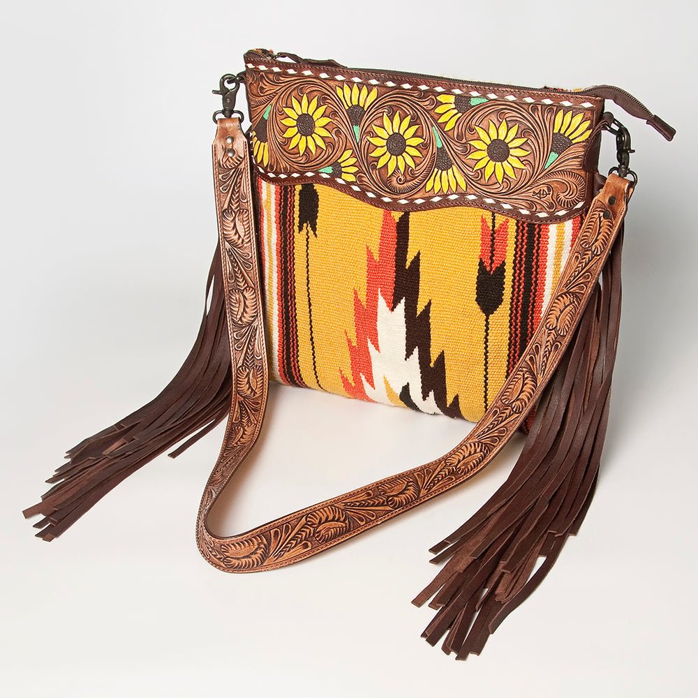 American Darling Signature Crossbody Hand Tooled Saddle Blanket Genuine Leather